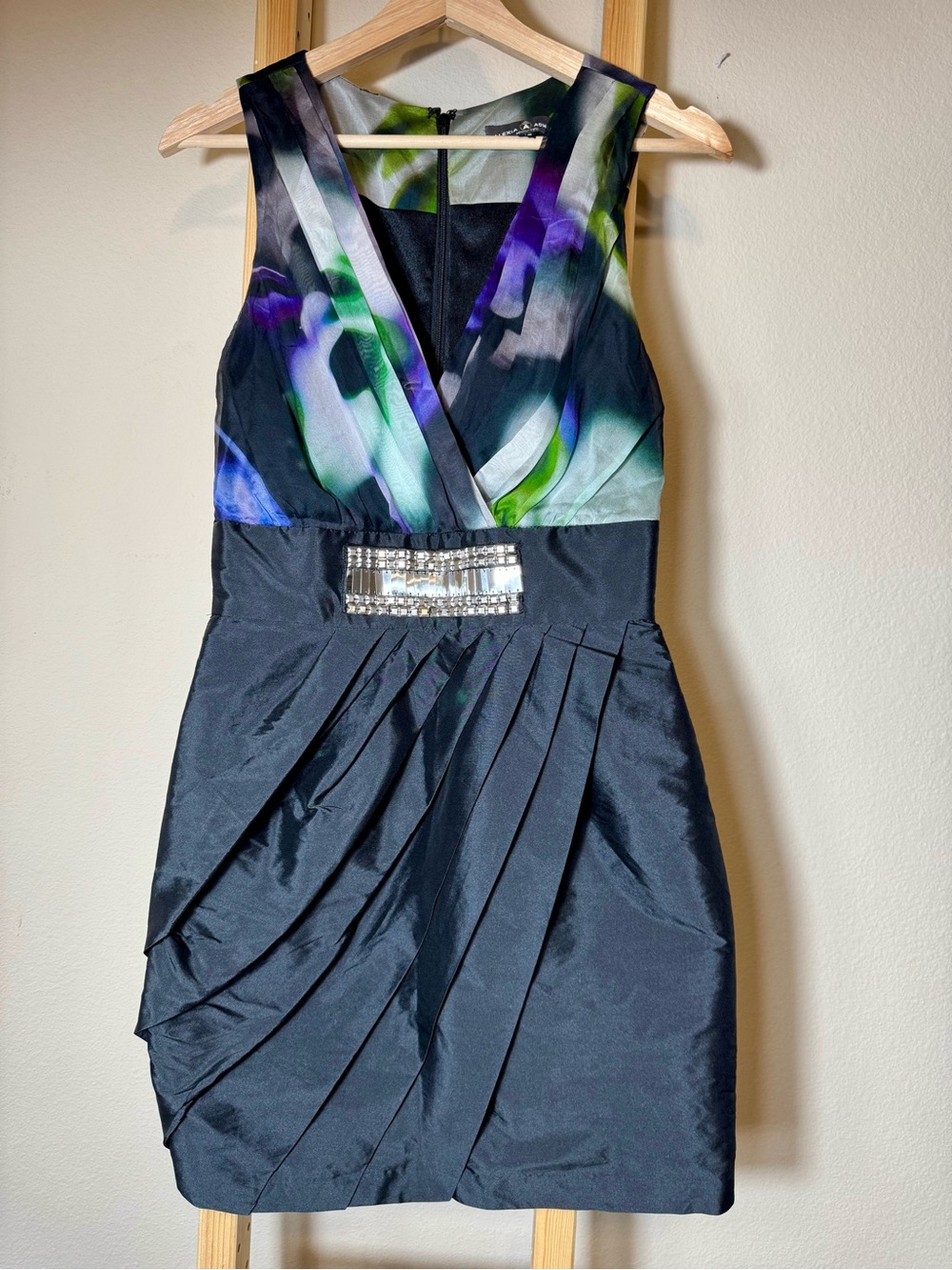 Alexia Admor Watercolor Rhinestone Pleated Cocktail Dress SizeXS